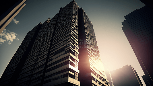 欧式建筑扁平化背景图片_建筑商业几何形大厦阳光