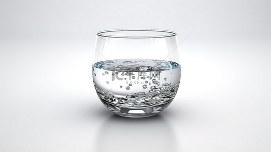 白色背景的 3D 渲染，玻璃杯装满水