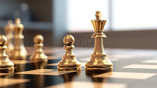 位于游戏板上的国际象棋王的 3D 渲染