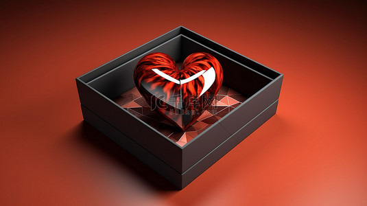 情人节爱心玫瑰背景背景图片_礼品盒中一颗心的 3D 渲染