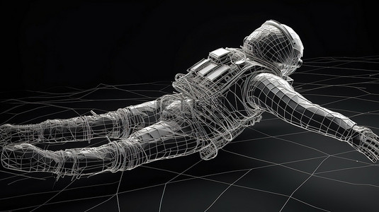 人物素描手绘背景图片_扁线艺术设计中的坠落宇宙 3D 宇航员