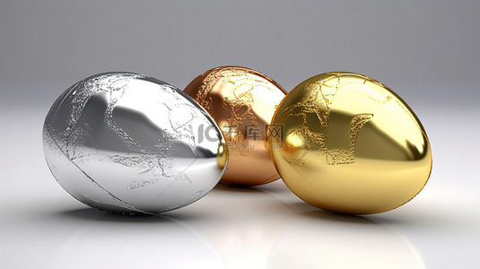 3D 渲染的金银蛋设计