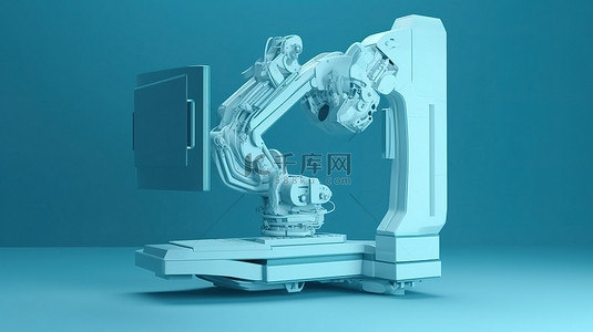 诊断单子背景图片_蓝色背景 3d 渲染的 c 臂机显示显示器