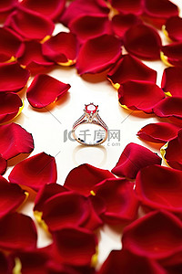 玫瑰花瓣玫瑰背景图片_红玫瑰花瓣和玫瑰花瓣下的订婚戒指