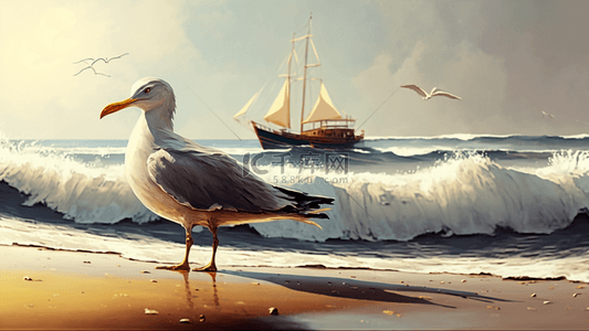 帆船海鸥背景图片_旅游海边海鸥白色背景