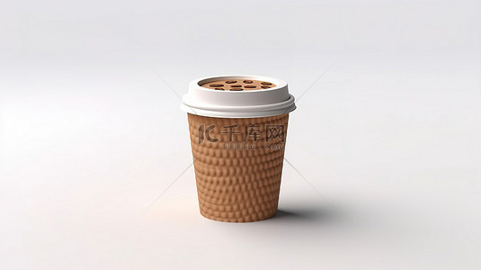 拿铁茶背景图片_3d 渲染白色背景与纸咖啡杯