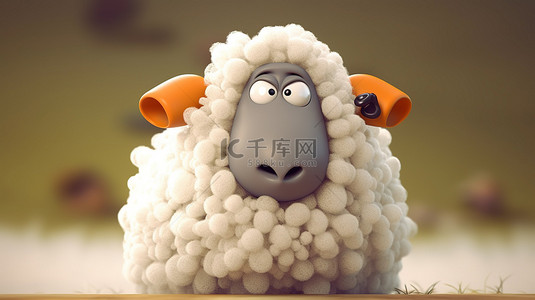 可爱的羊卡通背景图片_3d 渲染中的异想天开的羊