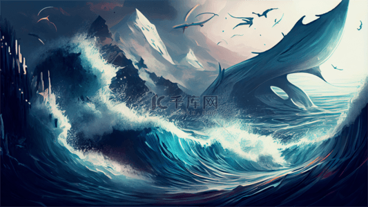 海洋海豚海洋背景图片_海洋海豚插画背景