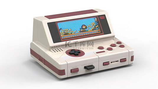 老式游戏机背景图片_在 3d 中创建的白色背景上隔离的老式手持游戏机