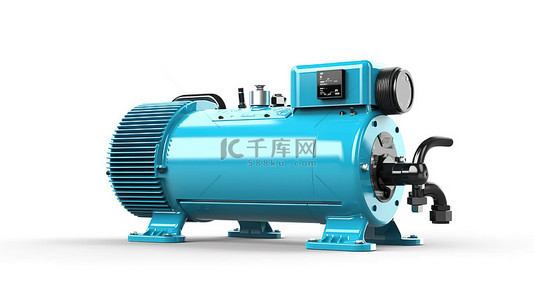 空气净化消毒机背景图片_白色背景隔离蓝色卧式空气压缩机的 3d 插图