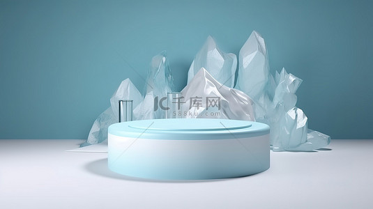 冰上嬉戏背景图片_通过渲染创建的促销3d冰上讲台产品展示场景