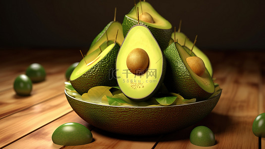 美味的水果背景图片_美味鳄梨的时尚 3D 渲染