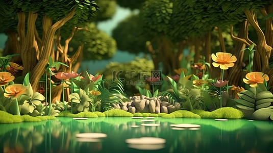 打斗动画背景图片_迷人的卡通森林和沼泽动画背景迷人的背景