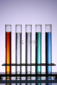 试管滴油背景图片_四个实验室试管陈列在玻璃架上