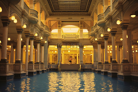 北欧轻奢高级浴室背景图片_宫殿内的亚拉腊泳池浴场
