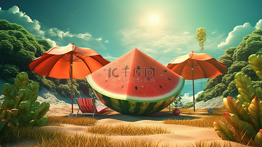 夏日祭祭背景图片_3d 渲染风格的夏季插图