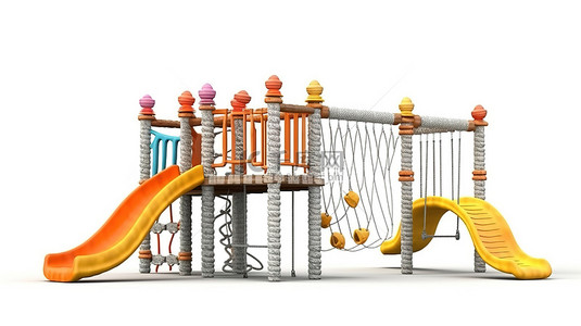 白色背景的儿童双扭曲攀爬设备逼真 3D 游乐场公园设计