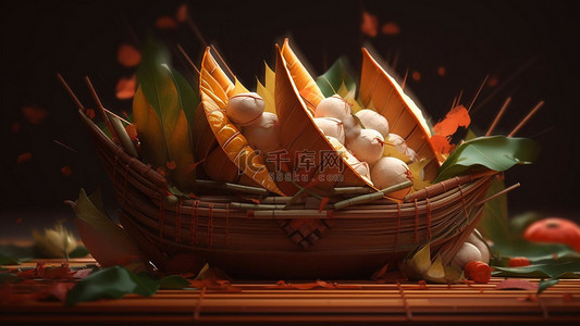 粽子竹子背景图片_端午节粽子美食糯米团