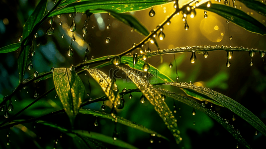 雨中森林光线植物叶子自然背景