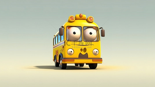校车背景图片_3d 渲染的黄色卡通校车