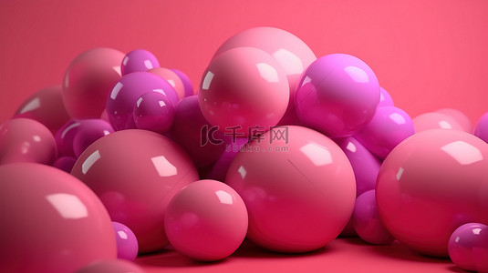 生日几何背景图片_在粉红色背景下呈现的充满活力的 3d 球体