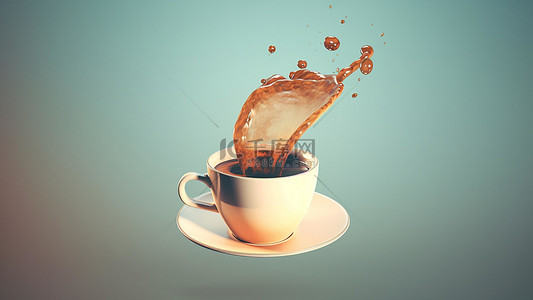 海报咖啡背景图片_咖啡饮品白色杯子水珠