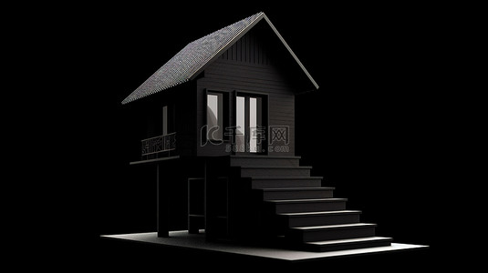 在黑色背景上隔离的简约 3d 房屋框架图标