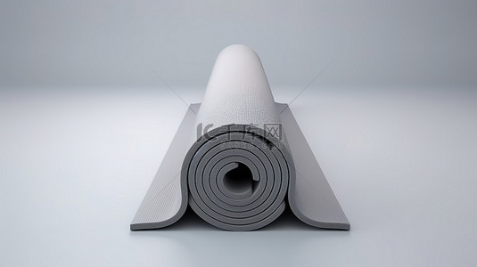 瑜伽运动健身背景图片_白色背景上灰色瑜伽垫的 3D 渲染非常适合运动和健身器材