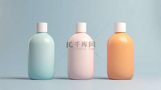 柔和的化妆品瓶样机集包装设计的 3D 渲染