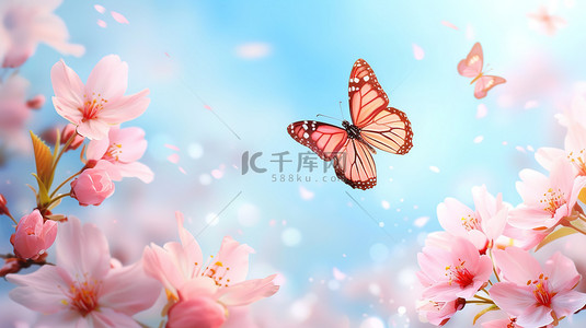 飞翔的蝴蝶背景图片_粉红色樱花和飞翔的蝴蝶设计图