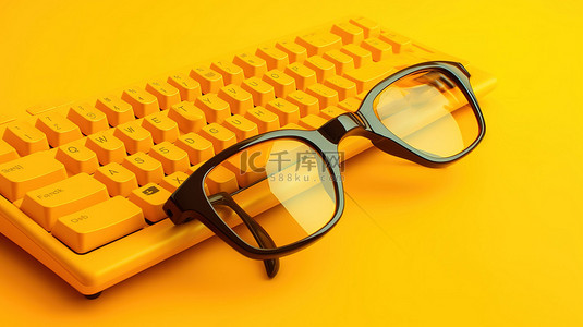 视频娱乐背景图片_黄色娱乐电脑键盘增强3D眼镜