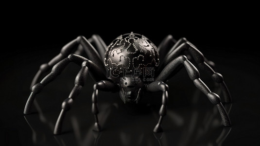 幽灵般可爱的 3D 渲染黑蜘蛛，白色獠牙完美的万圣节装饰