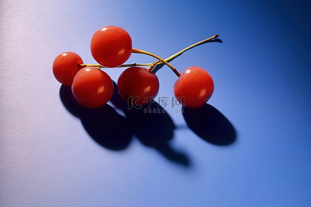 蓝色表面阴影中的红色水果