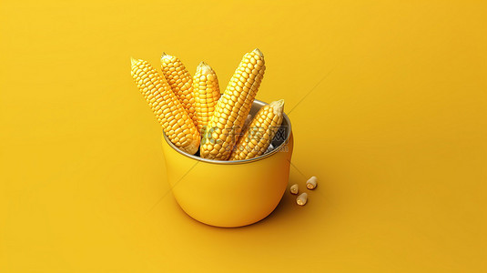 黄色简约食品背景图片_黄色背景下卡通玉米的简约 3D 渲染