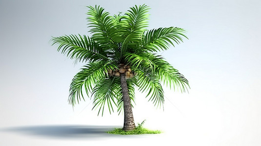 热带 3D 渲染郁郁葱葱的棕榈树，叶子充满活力，非常适合夏季度假和海滩度假