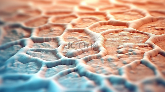 鱼鳞病皮肤细胞细节的复杂 3D 渲染与宏观视图