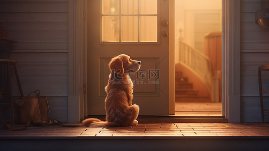 大狗背景图片_用 3D 技术创建的狗在正门等待主人
