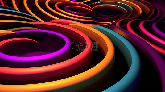 光效应漩涡背景图片_充满活力的漩涡圆圈动态抽象背景，采用 3D 呈现的豪华霓虹灯俱乐部风格