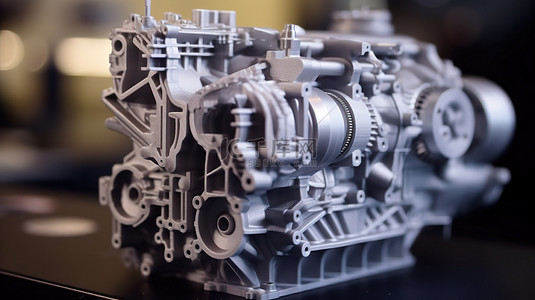 3D 打印原型内燃机的特写