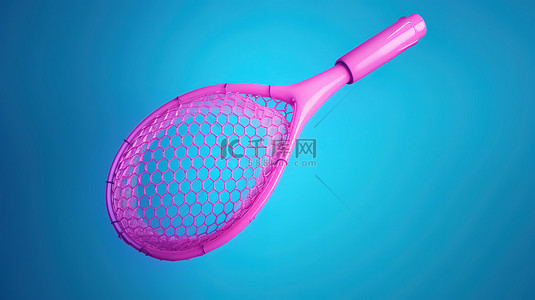 蓝色背景下粉色渔网的 3D 渲染双色调风格插图