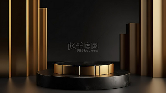 简约黑金讲台，用于美容产品 3d 在清晰的背景下渲染