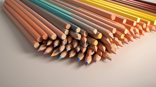 彩虹蜡笔手绘背景图片_3d 渲染中的彩色木铅笔