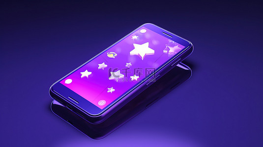 客户征信记录背景图片_紫色手机的插图 3D 渲染，带有客户评论和语音气泡评级
