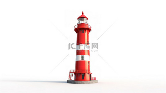 白色背景 3d 渲染上的孤立红色灯塔塔