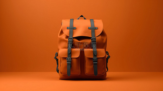 橙色背景与单色背包的 3d 渲染