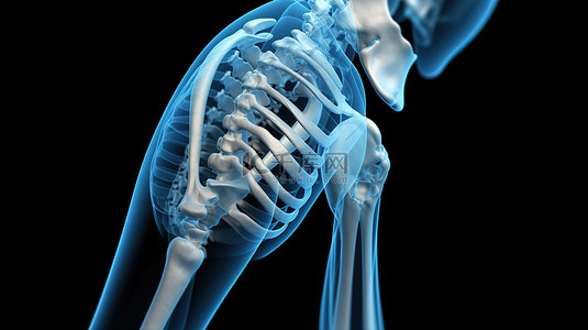 医学模型人背景图片_男性医学人物的详细 3D 模型，展示了肘骨的近距离视图