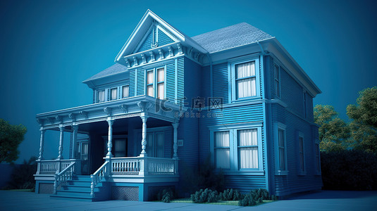 美国梦想之家在令人惊叹的蓝色表面上的 3D 渲染