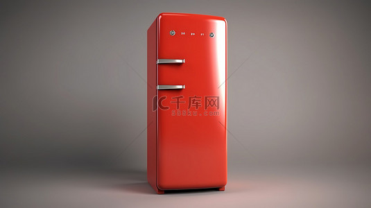 老式红色冰箱是 3D 侧视图中的复古厨房用具