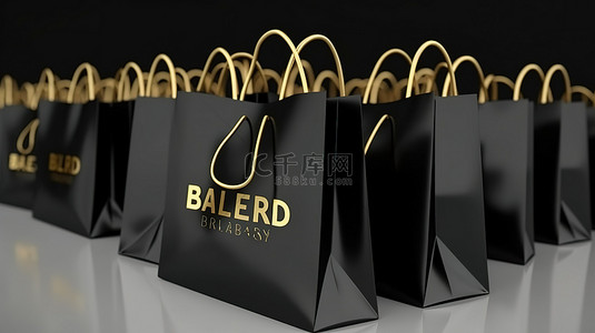 金色字母闪耀在时尚的黑色星期五促销包袋上