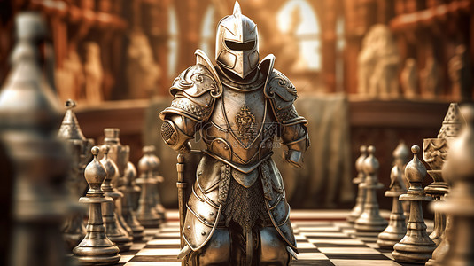 中世纪骑士下棋的 3d 渲染
